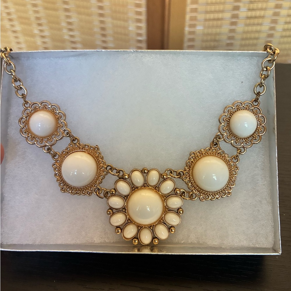 White and gold statement necklace